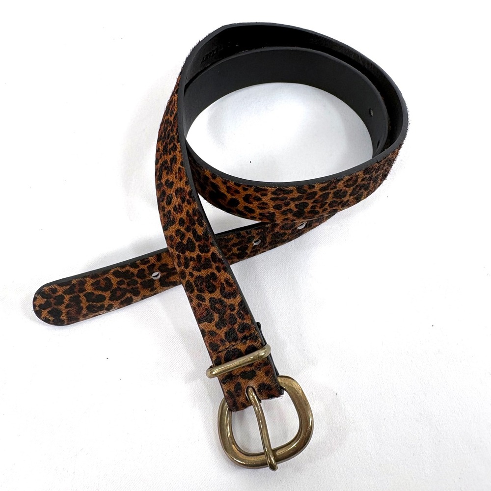 Rachel Comey Belt Brown Leopard Print Calf Hair Brass Buckle Size M Mob Wife